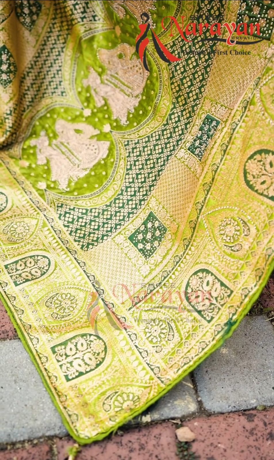 Exquisite Lime Green Banarasi Satin Silk Saree