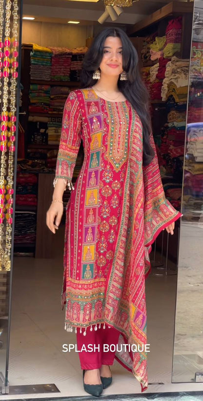 Timeless Grace: Exquisite Indian Woman in Vibrant Kurta Ensemble