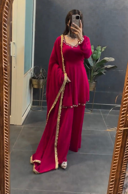 "Pink Grace: A Flowy Anarkali with Minimalist Charm"
