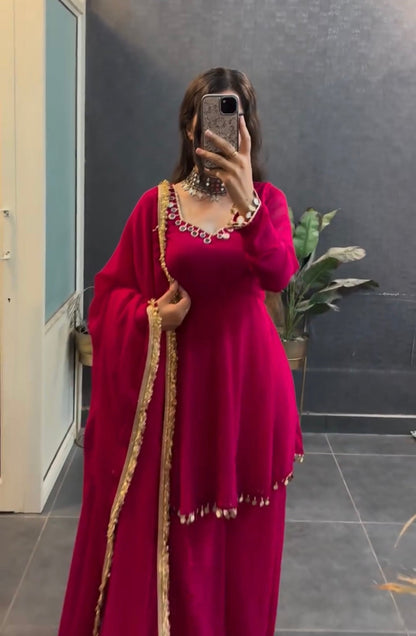 "Pink Grace: A Flowy Anarkali with Minimalist Charm"