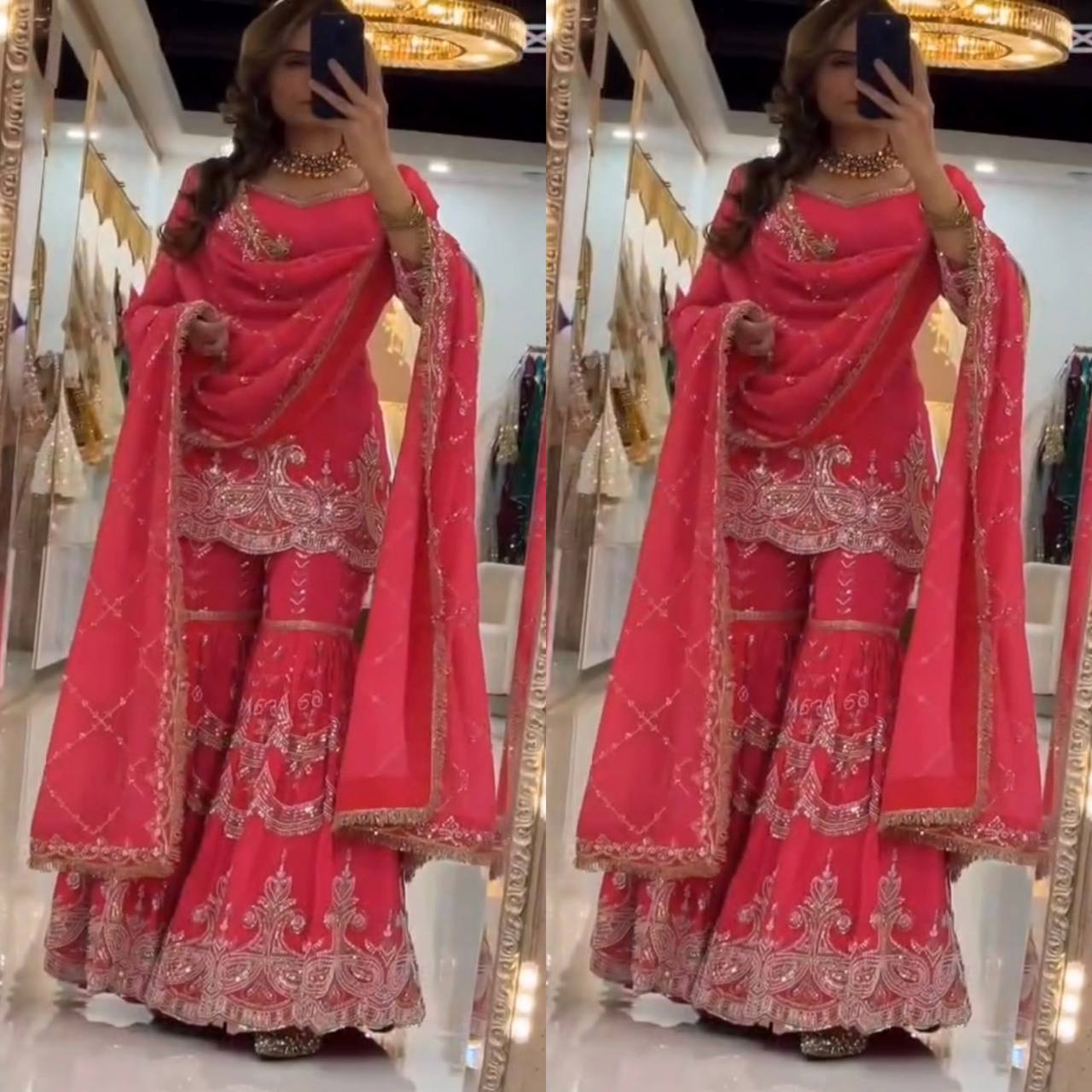 Designer Heavy Embroidery Partywear Sharara Set