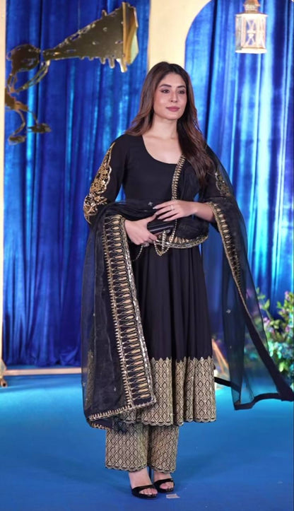 "Designer Black Suit with Heavy Gold Detailing"