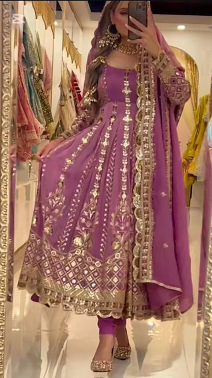 Enchanted Evening: Gold-Embroidered Purple Gown