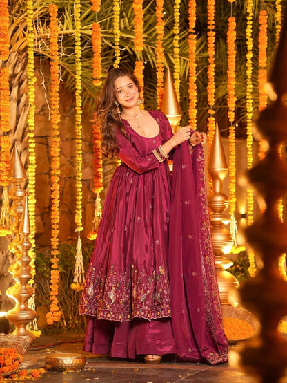 Festive Royalty Wine Anarkali Set