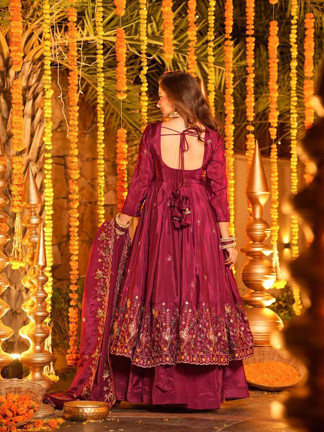 Festive Royalty Wine Anarkali Set