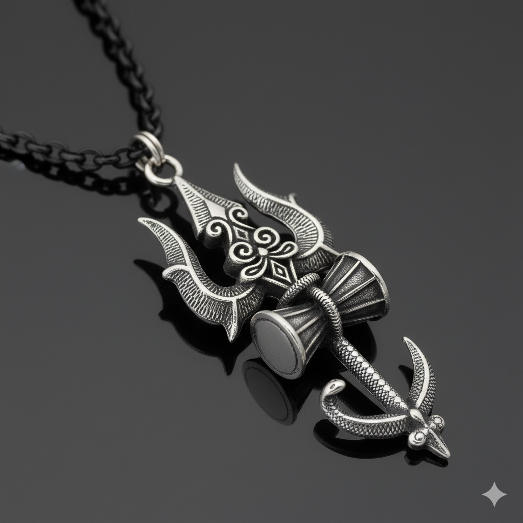 Handmade Shiv Trishul Damru Pendent