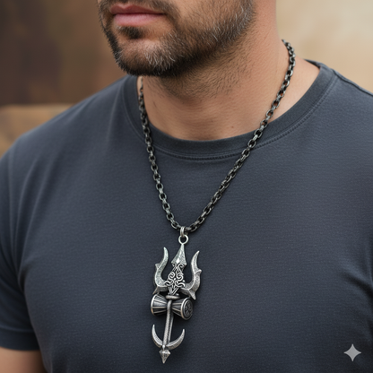 Handmade Shiv Trishul Damru Pendent